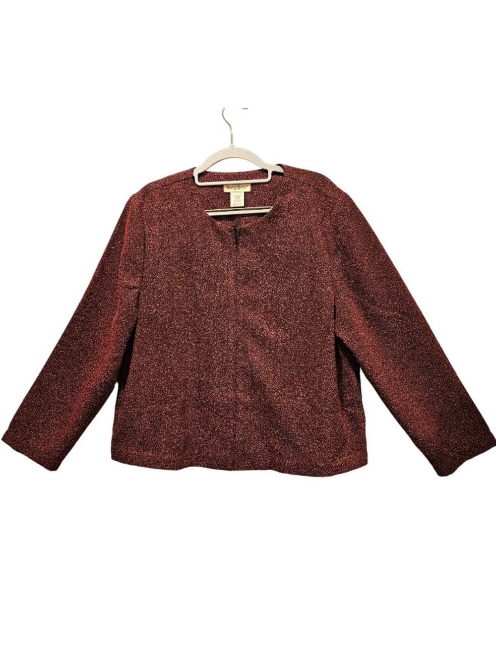 TravelSmith Blazer Jacket Womens L Petite Red Black Long Sleeves Zip Career